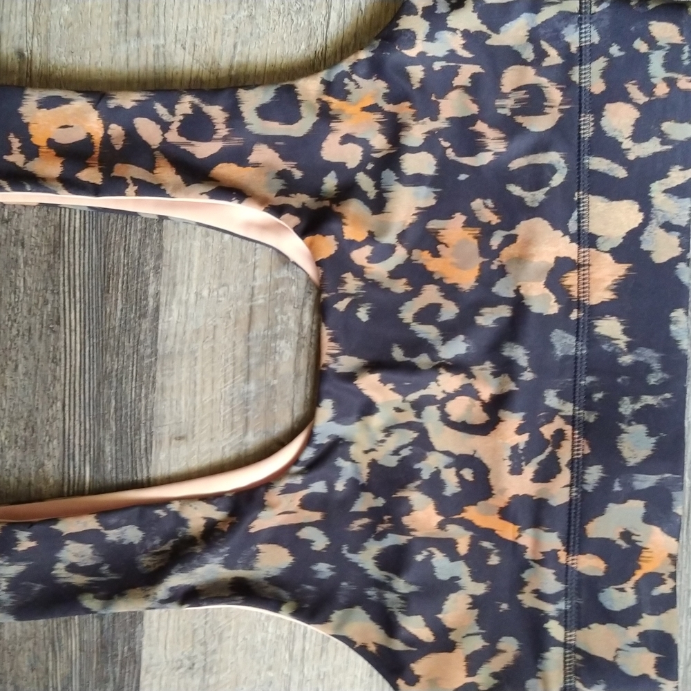 Fabletics Leopard Print Sports Bra in Black, Tan & Peach